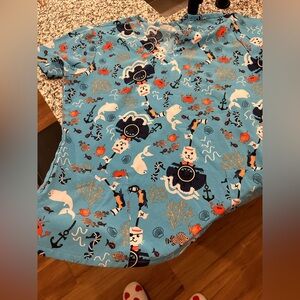 Blue Nautical Cat Print Scrub Shirt